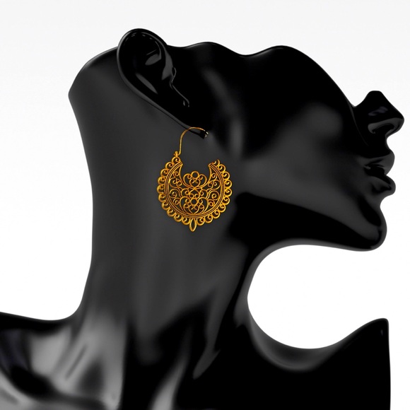BOGO Large Gold Mandala Hoop Earrings Filigree Tribal Aztec Tibetan Native Bird - Picture 3 of 16